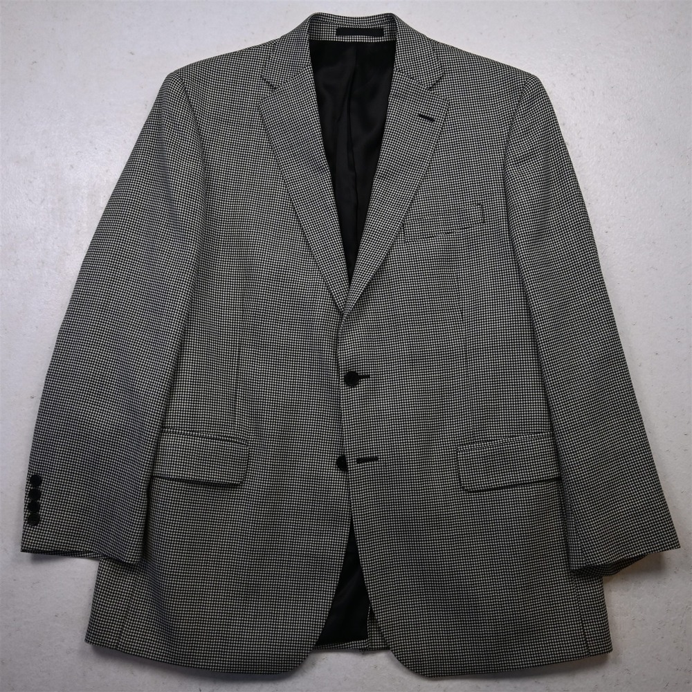 Tom James 42R Gray Houndstooth‎ 100% Wool Mens Blazer Suit Jacket Sport Coat